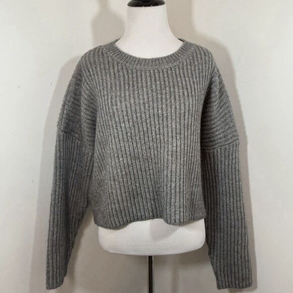 Dee Elly Sweater S Chunky Heavy Knit Ribbed Structured Pullover Cropped Gray - Picture 1 of 11